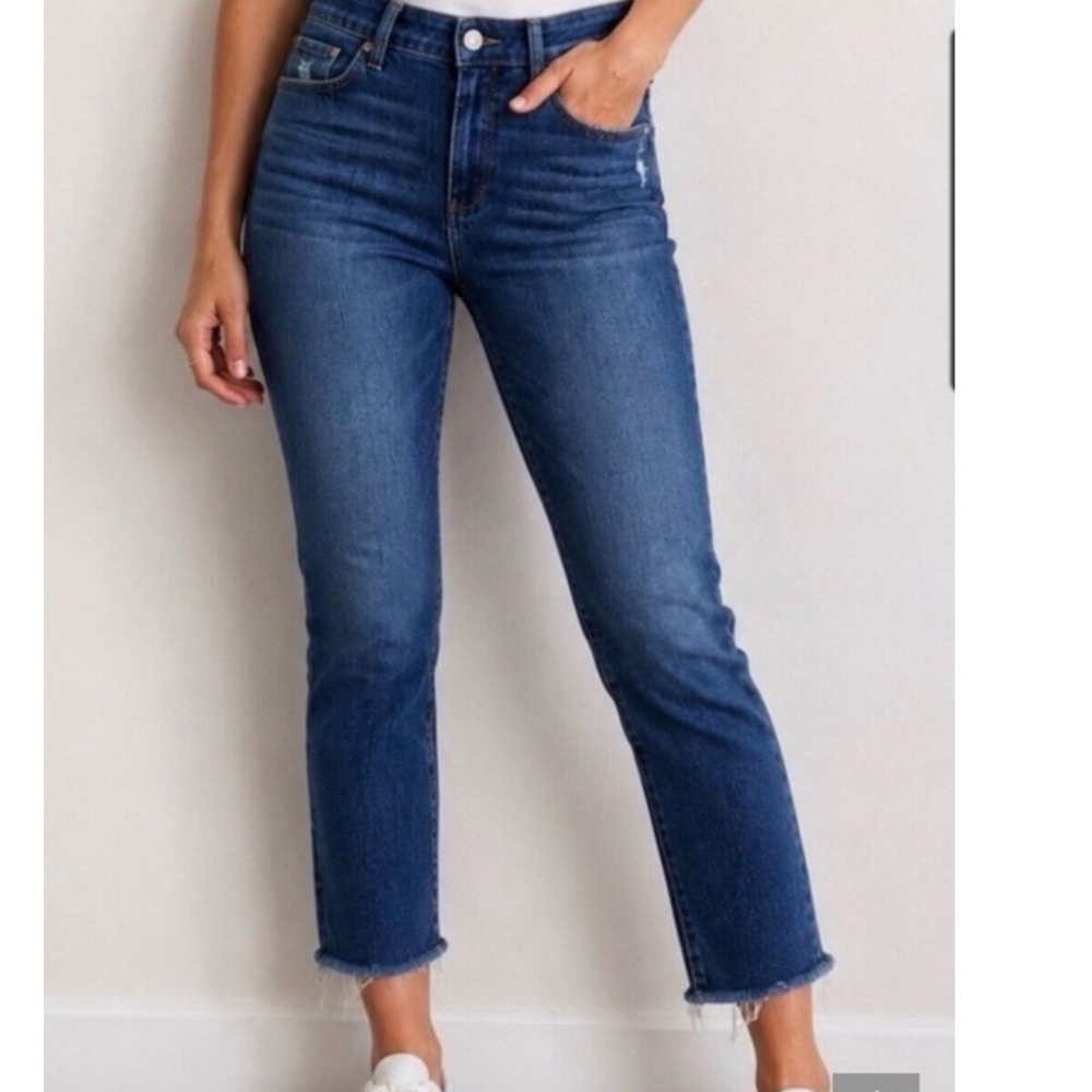 Paige Kylie Crop Jeans Dark Wash Raw Hem Slim Mid Rise Denim 26